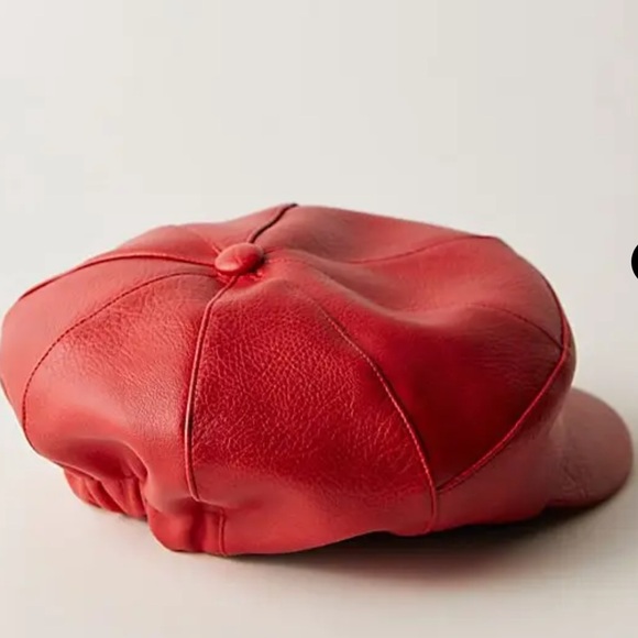 NWT Free People Carrie Distressed Lieutenant Hat 
in Cherry Red - Picture 3 of 4